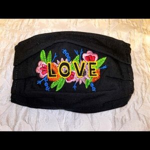 Embroidered LOVE face mask in black